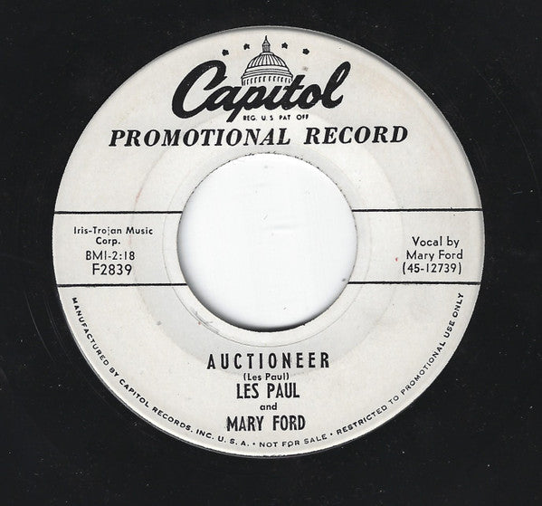 Les Paul And Mary Ford* : Auctioneer / I'm A Fool To Care (7", Single, Promo)