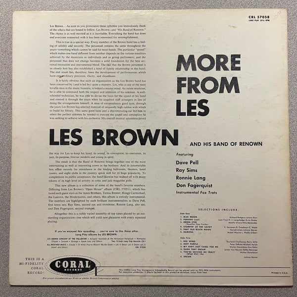 Les Brown And His Band Of Renown : More From Les (LP, Album, Mono)