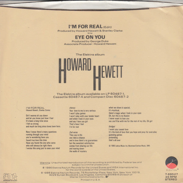 Howard Hewett : I'm For Real (7", Single)
