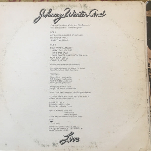 Johnny Winter And : Live Johnny Winter And (LP, Album, Uni)