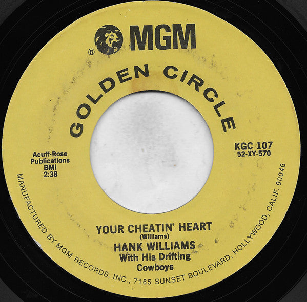 Hank Williams With His Drifting Cowboys : Your Cheatin' Heart (7", Single, RE, PRC)