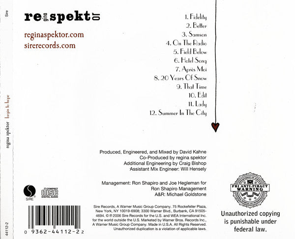 Regina Spektor : Begin To Hope (CD, Album)
