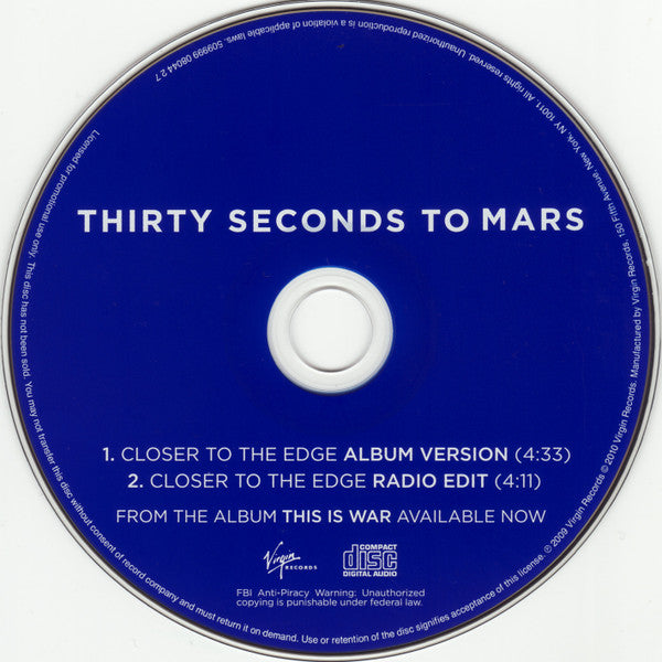 Thirty Seconds To Mars* : Closer To The Edge (CD, Single, Promo)