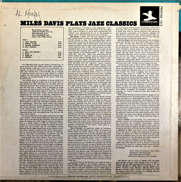 Miles Davis : Miles Plays Jazz Classics (LP, Album, Comp, RE, RM)