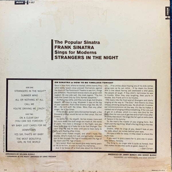 Frank Sinatra : Strangers In The Night (LP, Album, Mono, Ter)