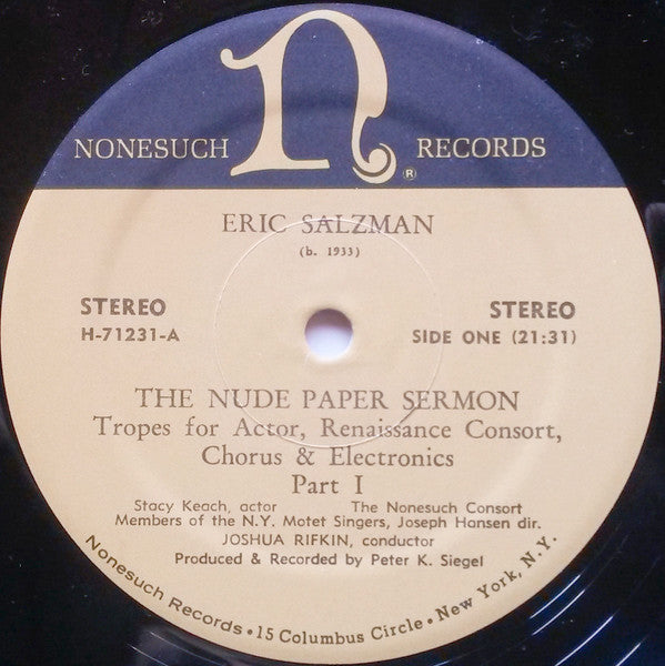 Eric Salzman : The Nude Paper Sermon (LP, Album)