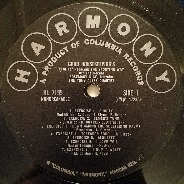 The Tony Aless Quartet, Rosemary Rice : Good Housekeeping's Plan For Reducing The Sporting Way (LP, Album, Mono)