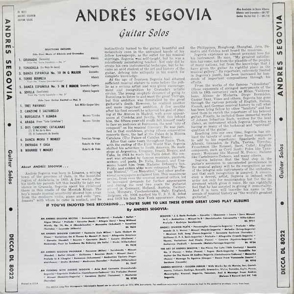 Andrés Segovia : Guitar Solos (LP, RP, Hig)