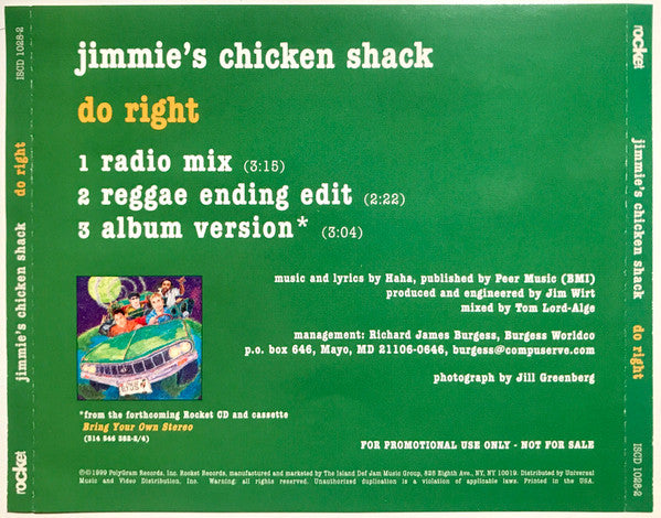 Jimmie's Chicken Shack : Do Right (CD, Single, Promo)