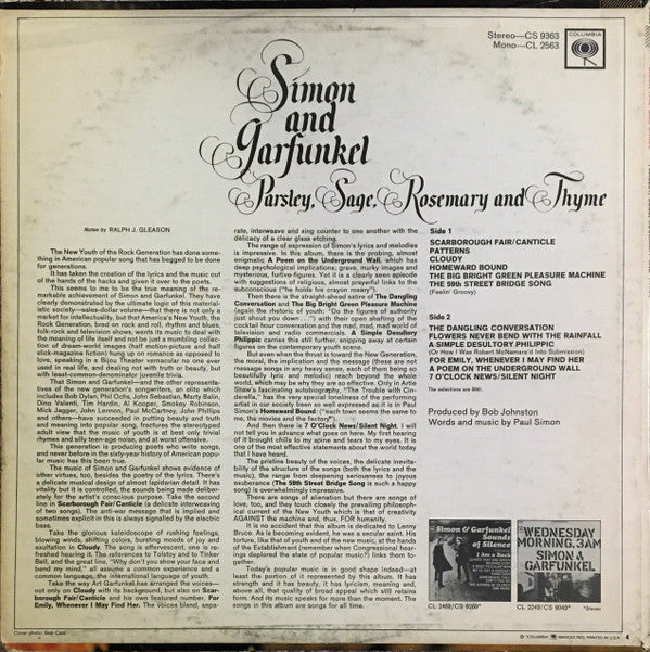 Simon & Garfunkel : Parsley, Sage, Rosemary And Thyme (LP, Album, RP, Ter)