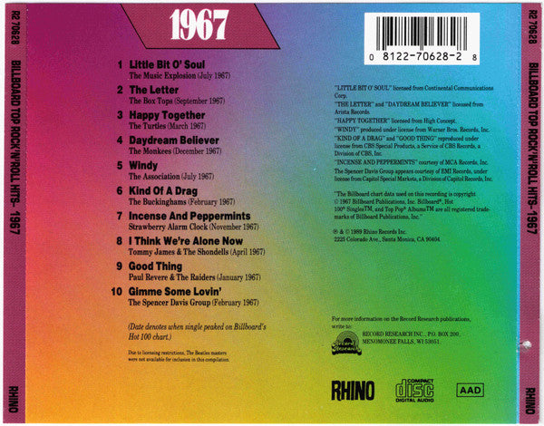 Various : Billboard Top Rock'N'Roll Hits - 1967 (CD, Comp)