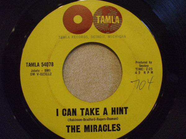 The Miracles : A Love She Can Count On / I Can Take A Hint (7", Mono, Styrene, Mon)