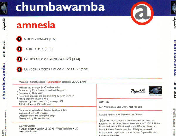Chumbawamba : Amnesia (CD, Single, Promo)