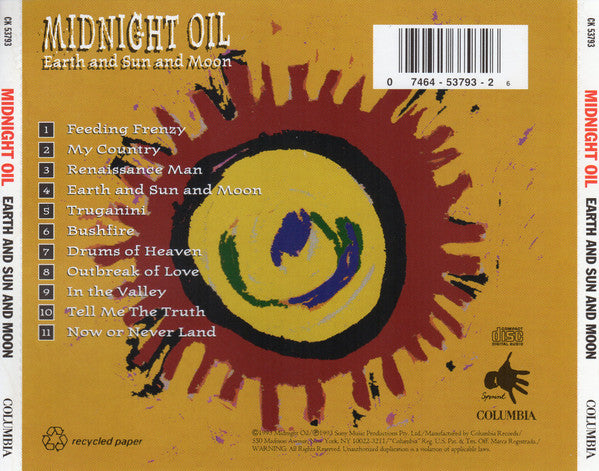 Midnight Oil : Earth And Sun And Moon (CD, Album, Pit)