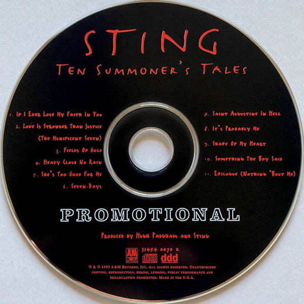 Sting : Ten Summoner's Tales (CD, Album, Promo)