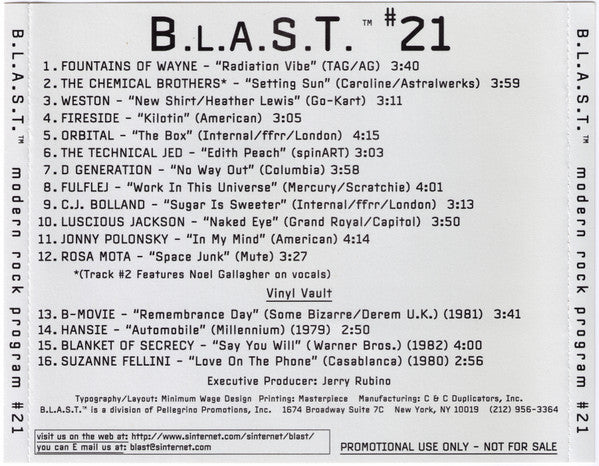 Various : B.L.A.S.T. Modern Rock Program #21 (CD, Comp, Ltd, Promo)