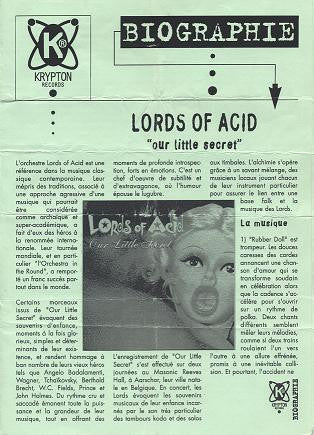 Lords Of Acid : Our Little Secret (CD, Album, Promo)