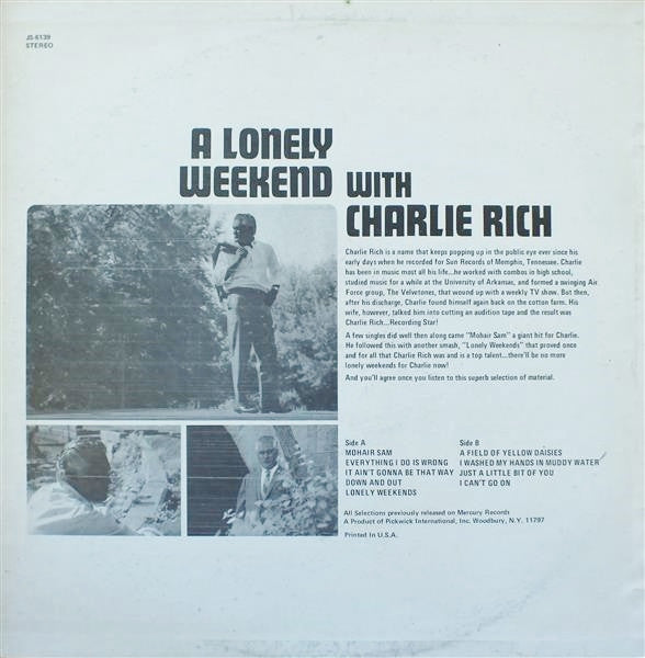 Charlie Rich : Lonely Weekends (LP, Comp)