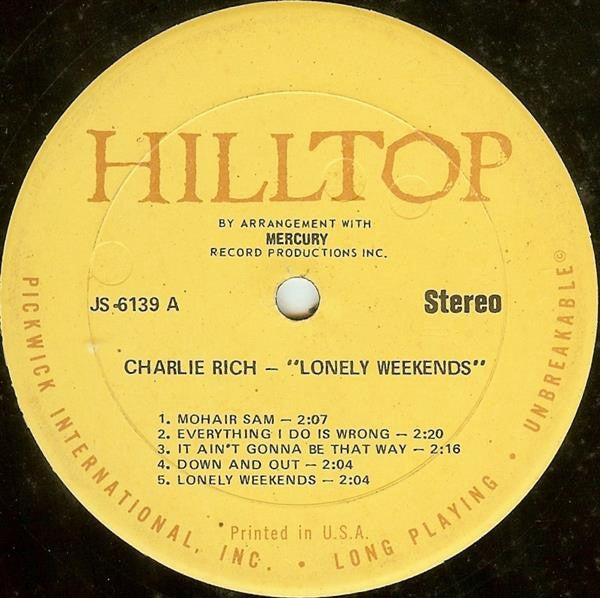 Charlie Rich : Lonely Weekends (LP, Comp)