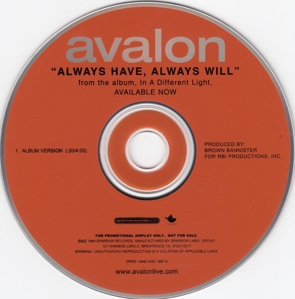 Avalon (4) : Always Have, Always Will (CD, Single, Promo)