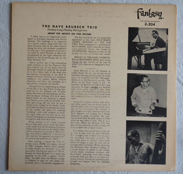 The Dave Brubeck Trio : Dave Brubeck Trio (LP, Comp, Mono, Bla)