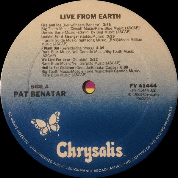 Benatar* : Live From Earth (LP, Album, PRC)