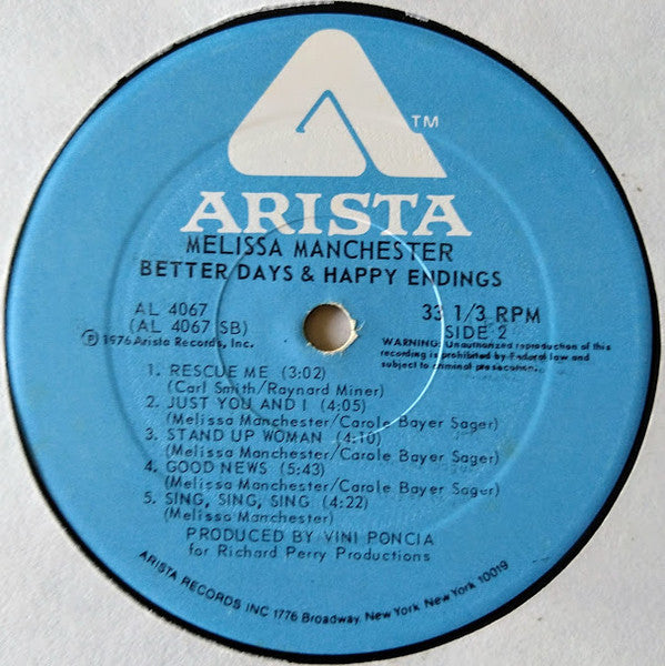 Melissa Manchester : Better Days & Happy Endings (LP, Album, PRC)