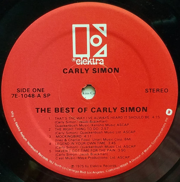 Carly Simon : The Best Of Carly Simon (LP, Comp, RE, RP, SP,)