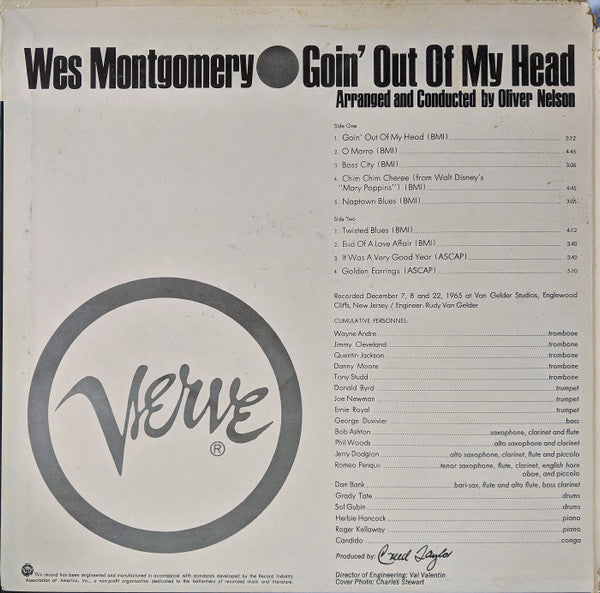 Wes Montgomery : Goin' Out Of My Head (LP, Album, Club)