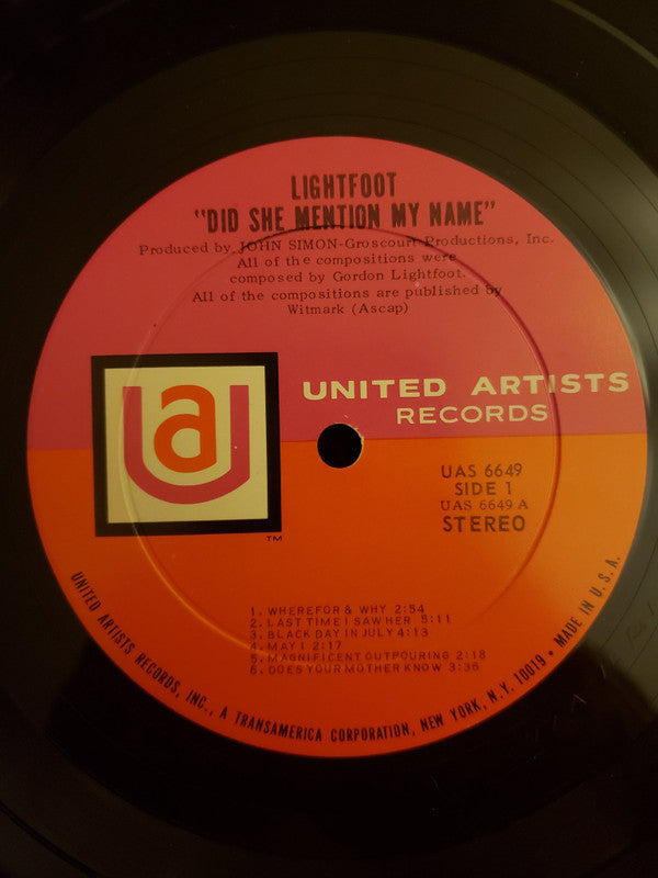 Gordon Lightfoot : Did She Mention My Name (LP, Album, Roc)