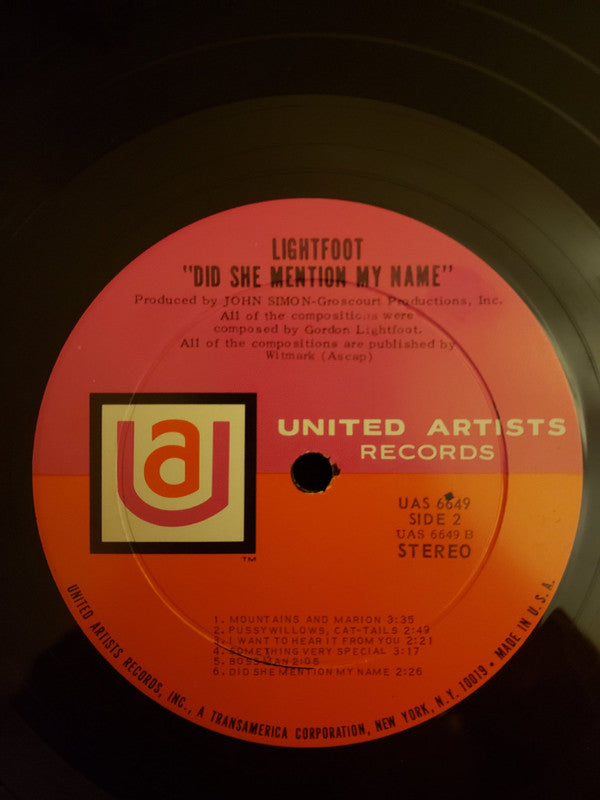 Gordon Lightfoot : Did She Mention My Name (LP, Album, Roc)
