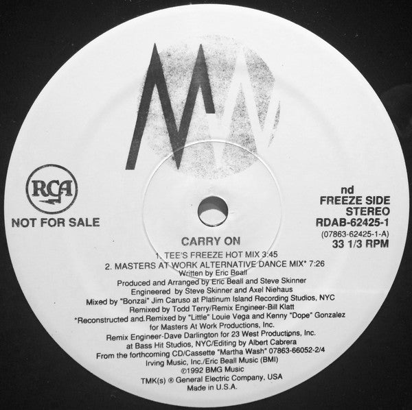 Martha Wash : Carry On (The Todd Terry Released Project) (12", Ltd, Promo)