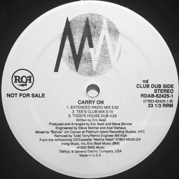 Martha Wash : Carry On (The Todd Terry Released Project) (12", Ltd, Promo)