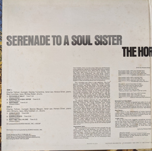 The Horace Silver Quintet Featuring Stanley Turrentine : Serenade To A Soul Sister (LP, Album, Gat)