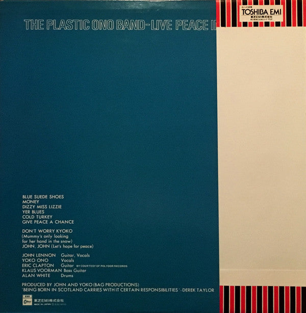 The Plastic Ono Band : Live Peace In Toronto 1969 (LP, Album, RE)