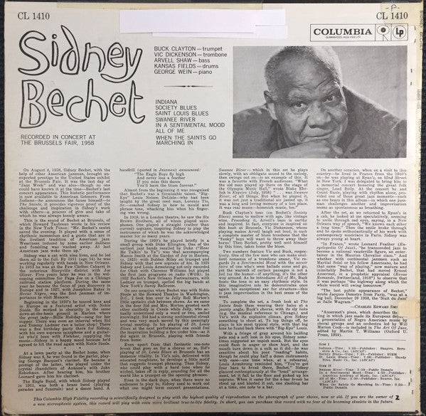 Sidney Bechet : Recorded In Concert At The Brussels Fair, 1958 (LP, Album, Mono)