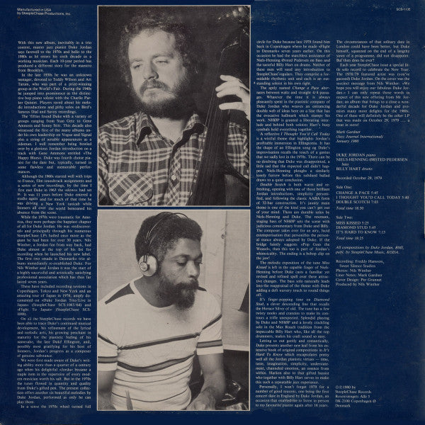 Duke Jordan Trio : Change A Pace (LP, Album)