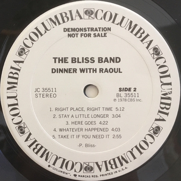 The Bliss Band : Dinner With Raoul (LP, Album, Promo, San)