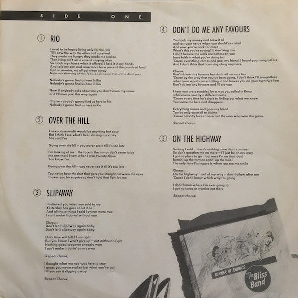 The Bliss Band : Dinner With Raoul (LP, Album, Promo, San)