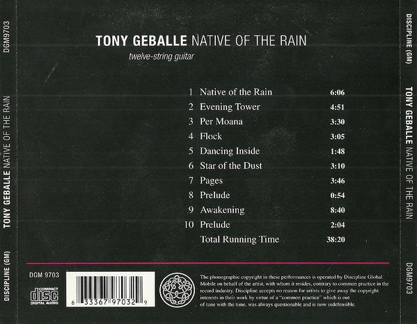 Tony Geballe : Native Of The Rain (CD, Album)