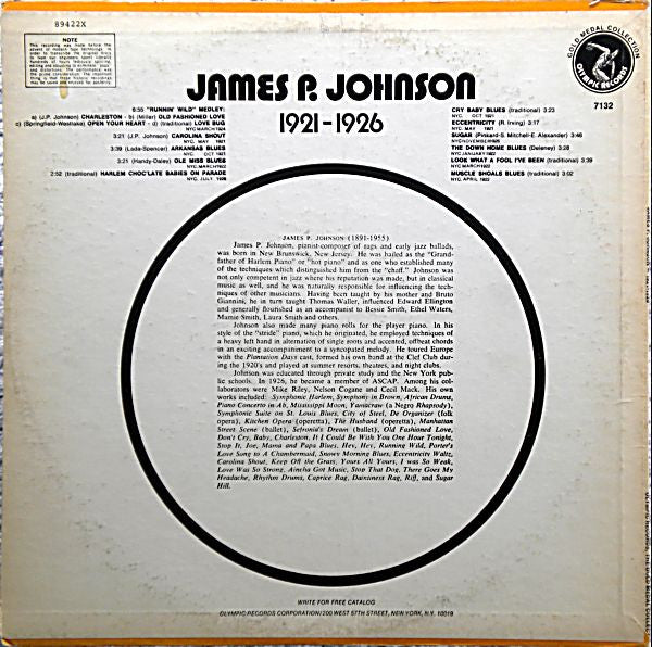 James Price Johnson : 1921-1926 (LP, Comp, Mono)