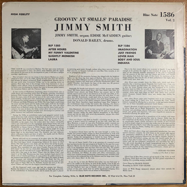 Jimmy Smith : Groovin' At Smalls' Paradise (Volume 2) (LP, Album, Mono, RP)
