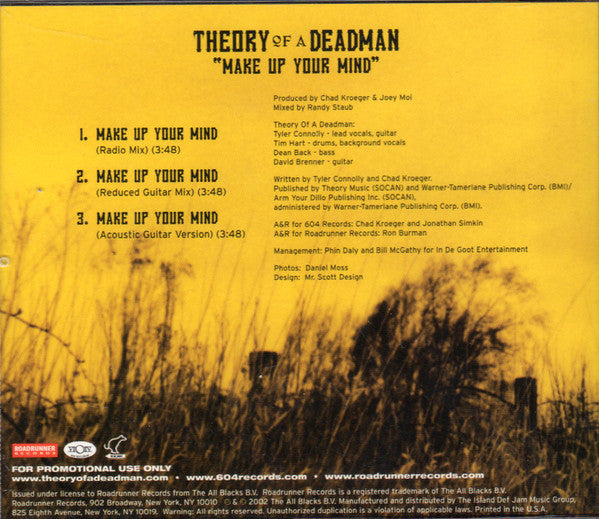 Theory Of A Deadman : Make Up Your Mind (CD, Single, Promo)