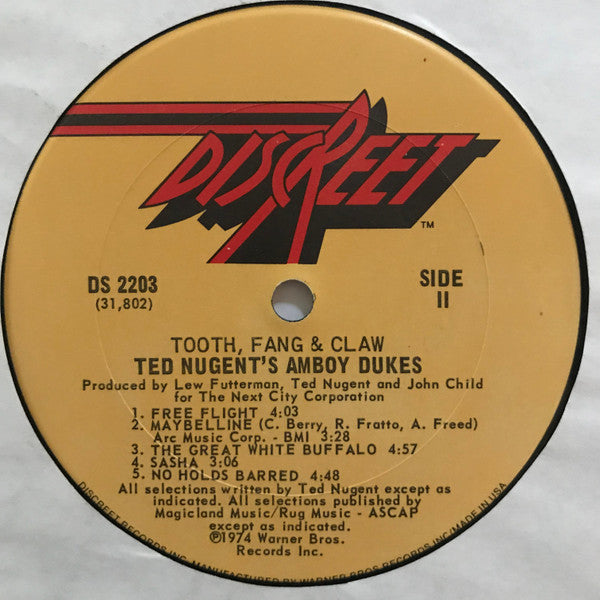 The Amboy Dukes : Tooth, Fang & Claw (LP, Album, Glo)