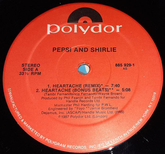 Pepsi & Shirlie : Heartache (12", Single, 53)