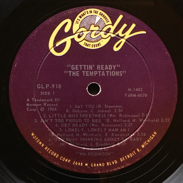 The Temptations : Gettin' Ready (LP, Album, Mono)