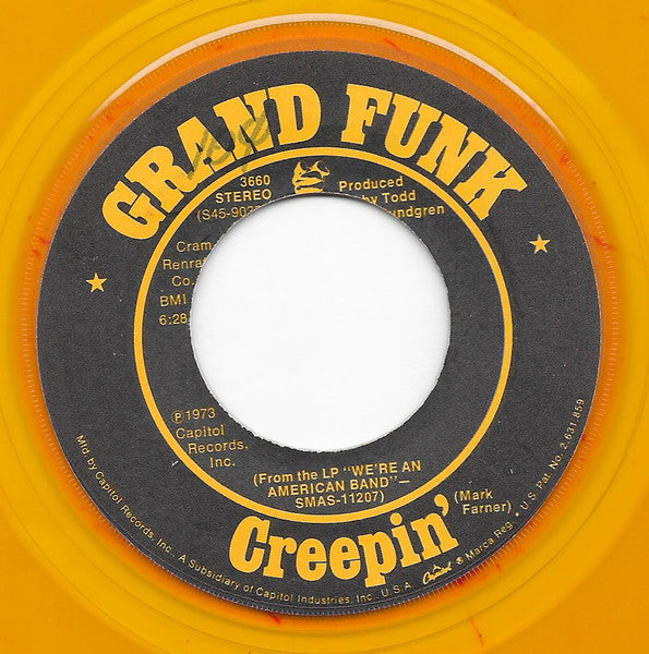 Grand Funk Railroad : We're An American Band (7", Single, Yel)