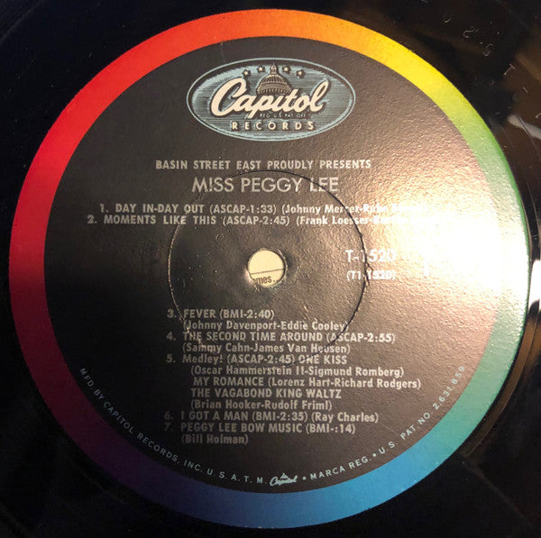 Peggy Lee : Basin Street East Proudly Presents Miss Peggy Lee Recorded At The Fabulous New York Club (LP, Mono, RE)