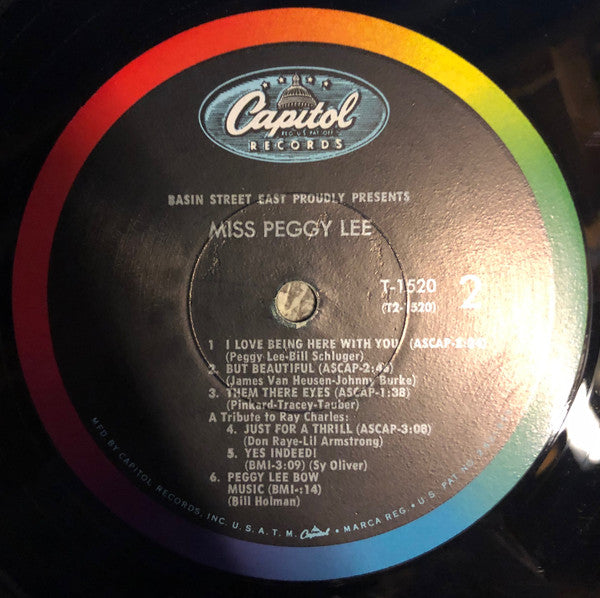 Peggy Lee : Basin Street East Proudly Presents Miss Peggy Lee Recorded At The Fabulous New York Club (LP, Mono, RE)