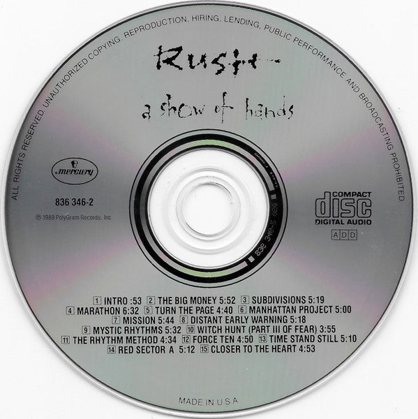 Rush : A Show Of Hands (CD, Album, RE, PMD)